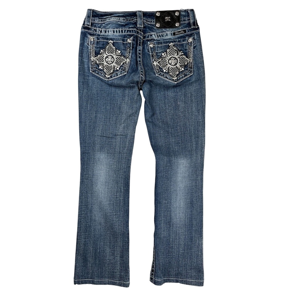 Miss Me Women's Mid-Rise‎ Embellished Bootcut Jeans Sz 28 Western Cowgirl HEMMED
